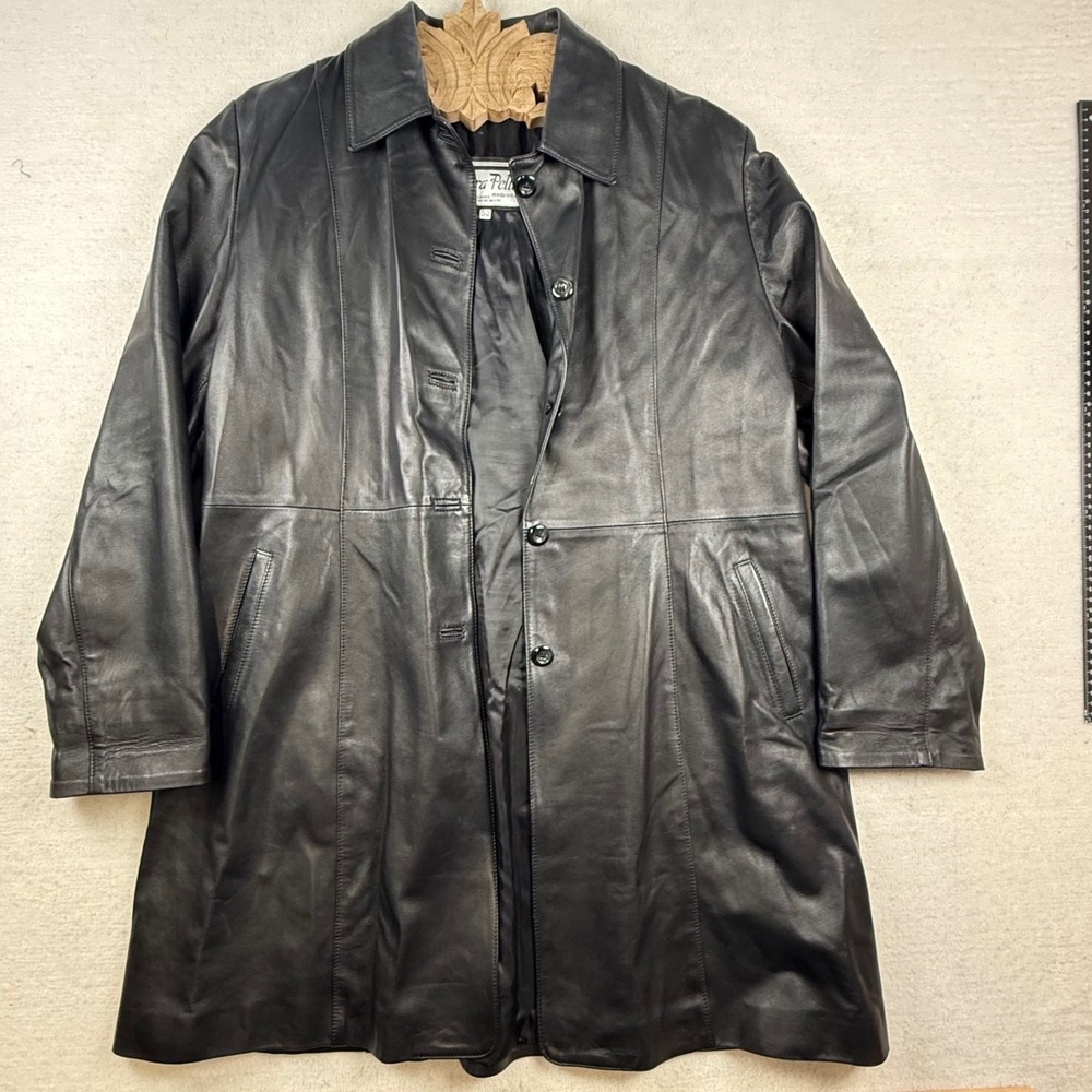VTG 90s Vera Pelle Black Genuine Leather Italy Size 52 Large Mid Length Jacket